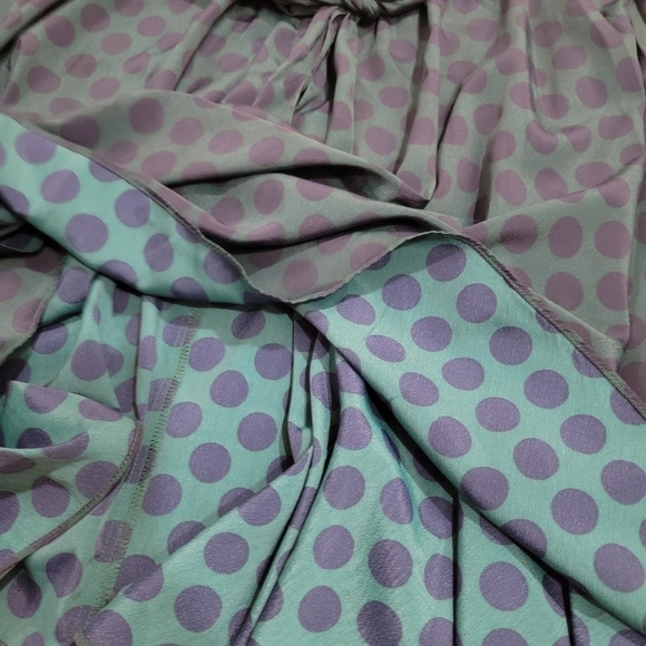 Tommy Hilfiger Green and Blue Polka Dot Midi flowy Skirt with Sash Toe Size Larg - Picture 6 of 13